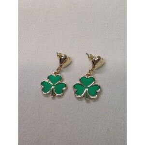 shamrock With Heart earrings Hanging Gold & Green Dangle Jewelry Saint Patricks